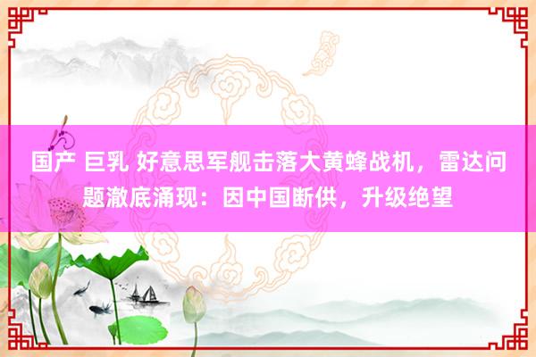 国产 巨乳 好意思军舰击落大黄蜂战机,雷达问题澈底涌现:因中国断供,升级绝望