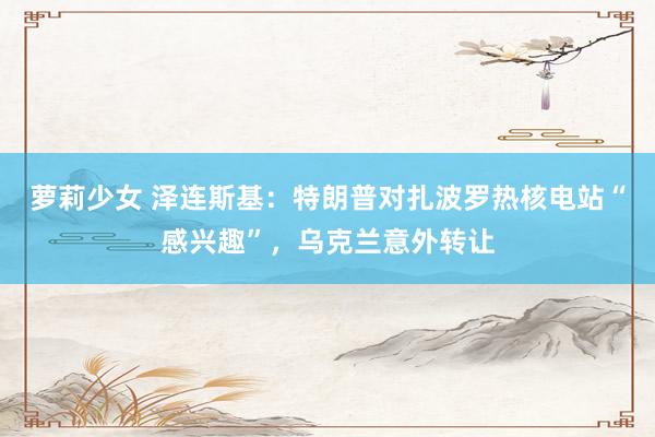 萝莉少女 泽连斯基:特朗普对扎波罗热核电站“感兴趣”,乌克兰意外转让