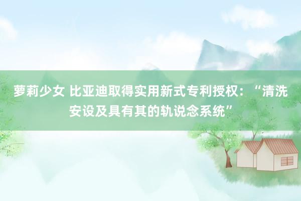 萝莉少女 比亚迪取得实用新式专利授权:“清洗安设及具有其的轨说念系统”