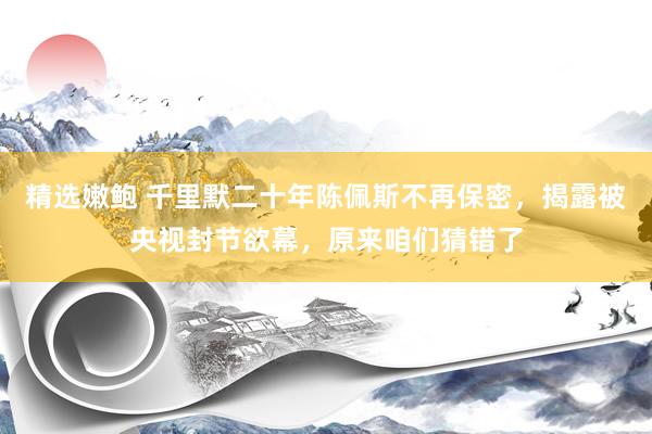 精选嫩鲍 千里默二十年陈佩斯不再保密，揭露被央视封节欲幕，原来咱们猜错了