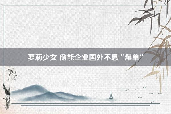萝莉少女 储能企业国外不息“爆单”