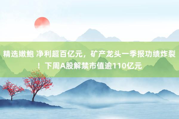精选嫩鲍 净利超百亿元,矿产龙头一季报功绩炸裂!下周A股解禁市值逾110亿元